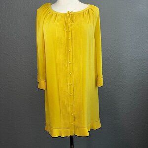 SUSANA MONACO 100% Silk Chiffon Mustard Gold  Pleated Peasant Style Boho Dress 2